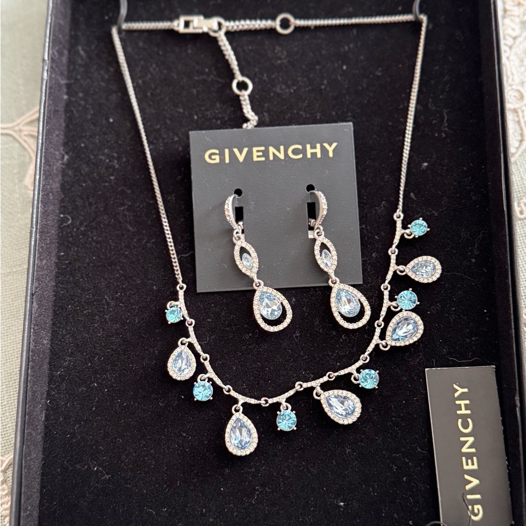 Givenchy Silver And Blue Necklace And Earrings Collection